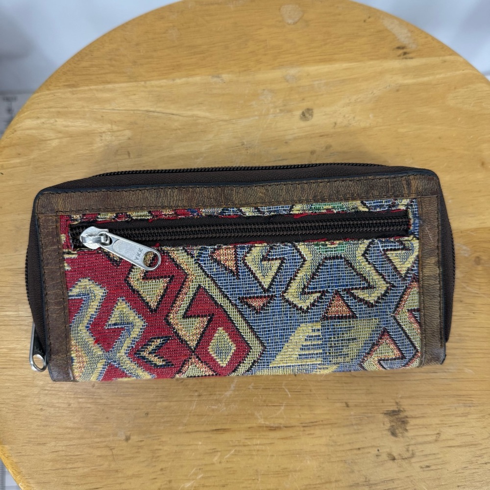 Angel Ranch Western wallet  southwestern-style fabrics W/hand-tooled leather